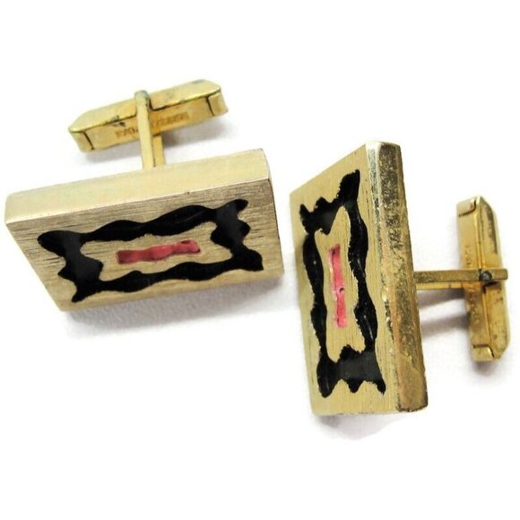 Rectangle Black & Pink Pat Pend Heavy Cufflinks Tux Shirt Dress Suit Vintage - Picture 2 of 9